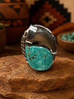 Mike Thomas Jr Navajo Native American Sterling Silver Turquoise Mens Ring 10.25